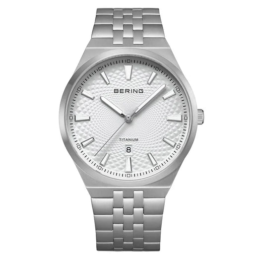Bering Titanium White Silver-tone Guilloche Dial Men's Watch