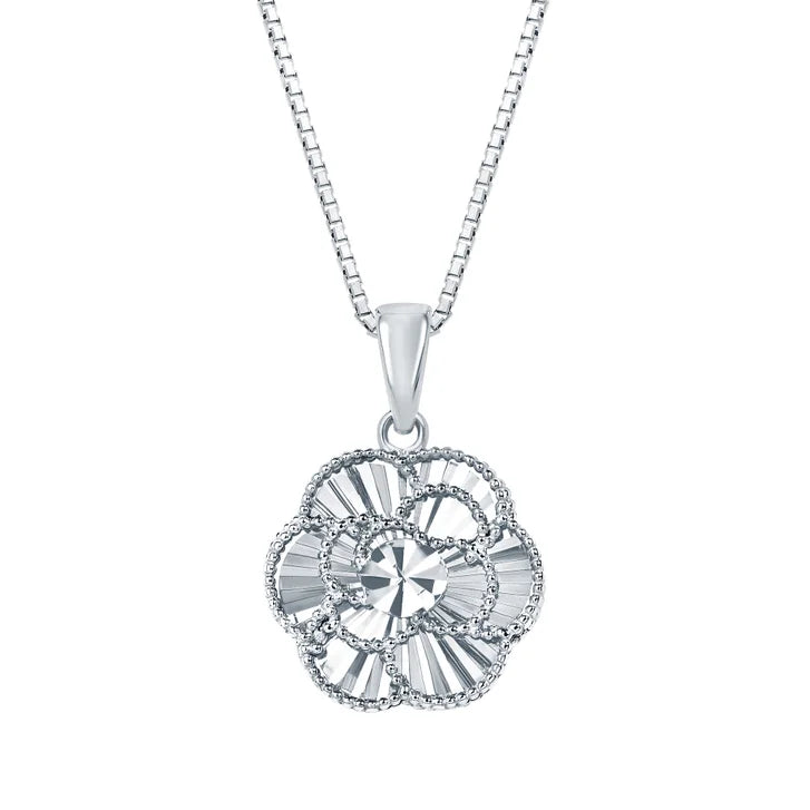 Diamond Cut Floral Pendant in White Gold product image 1