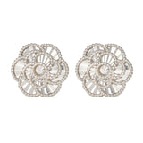 Diamond Cut Textured Flower Stud Earrings in White Gold product image 2