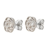 Diamond Cut Textured Flower Stud Earrings in White Gold product image 4