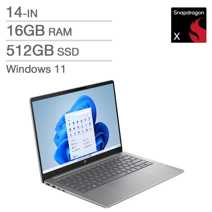 HP OmniBook 3 Next Gen AI Copilot+ PC 14-in Laptop, Snapdragon X X1-26-100 - 16GB RAM, 512GB SSD, Qualcomm Adreno product image 1