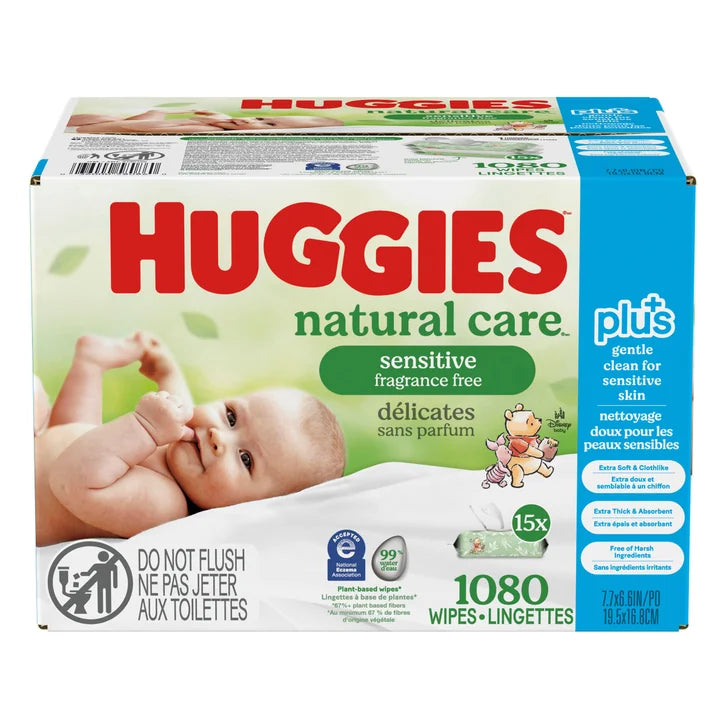 Huggies Natural Care Plus Wipes, 15-packs of 72 product image 1