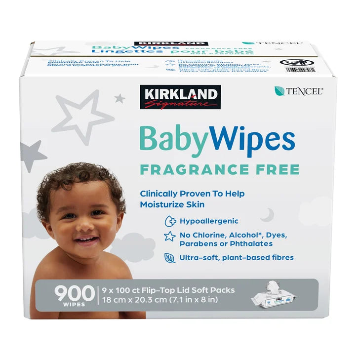 Kirkland Signature Baby Wipes, Fragrance Free, 9 Packs of 100 product image 1