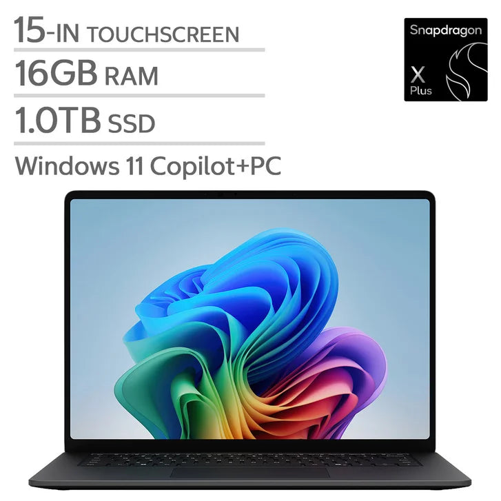 Microsoft Surface 15.0-in. Copilot+ PC Touchscreen Laptop, Qualcomm Snapdragon X2 Plus - 16GB RAM, 1 TB SSD - Black product image 1