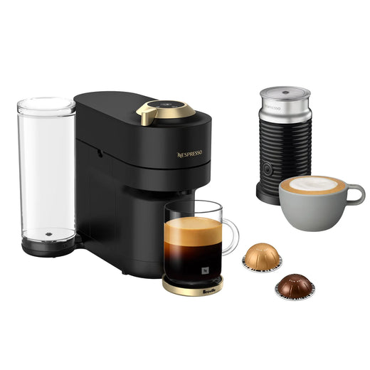 Nespresso Vertuo Pop+ Deluxe Coffee and Espresso Machine by Breville with Aeroccino with $25 Nespresso Coffee Credit, Matte Black and Gold