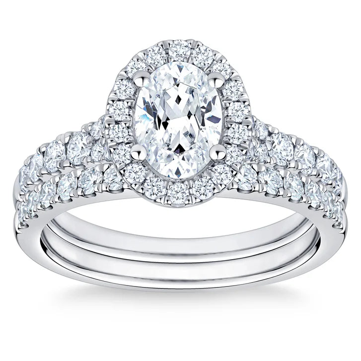 Oval Cut and Round Brilliant Diamond Halo Wedding Set (1.85 ctw) product image 1