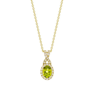 Oval Cut Peridot and Diamond Pendant (0.19 ctw)