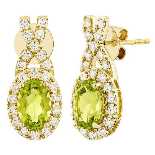 Oval Shaped Peridot and Diamond Earrings (0.30 ctw)