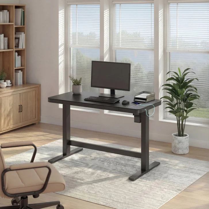Tresanti Tessa 119.4 cm (47 in.) Adjustable Height Desk with LED Lighting, Black product image 1